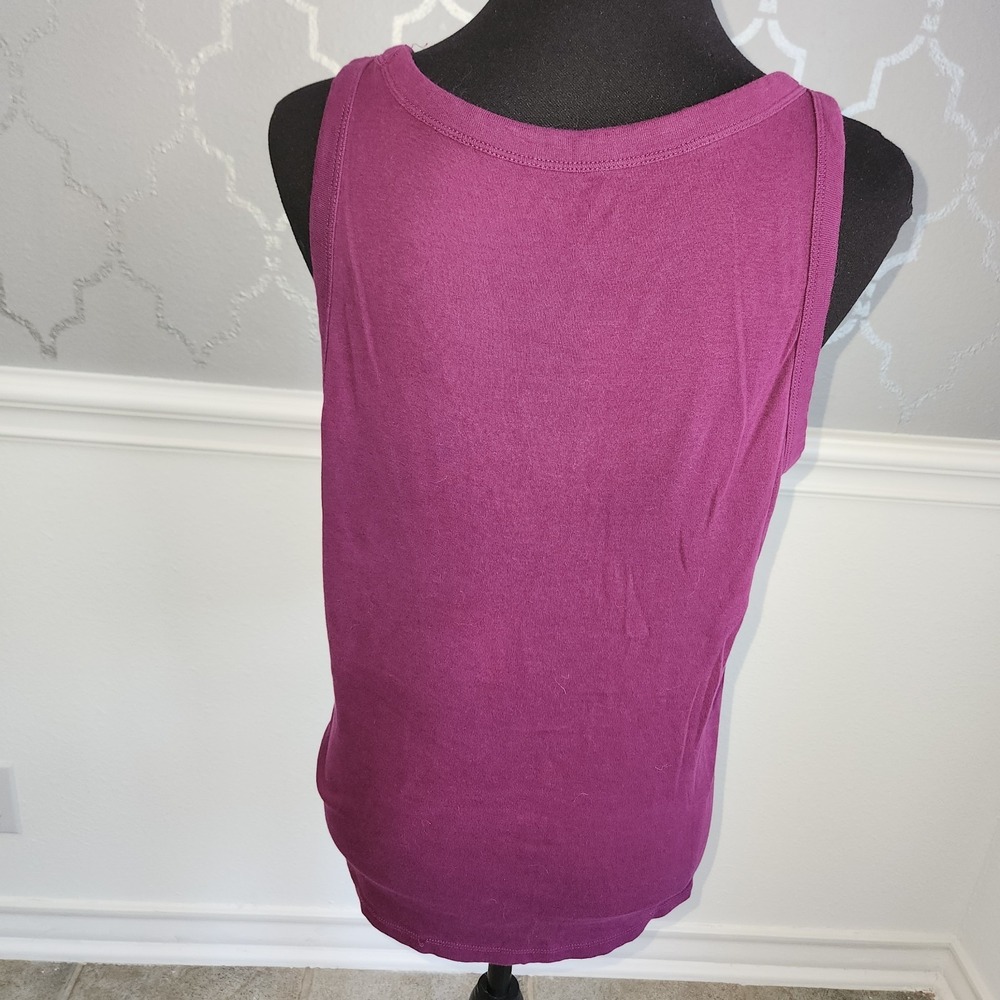 Ann Taylor LOFT Womens Top  L Purple Solid V Neck Tank Sleeveless Shirt Cotton - Picture 2 of 4